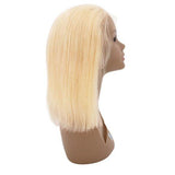 Blonde Straight Bob Wig Hair Type: 100% Human Hair Hair Lengths:  10", 12", & 14" Hair Style:  Front Lace Density: 150% Hair Grade:  8A Hair Color: #613